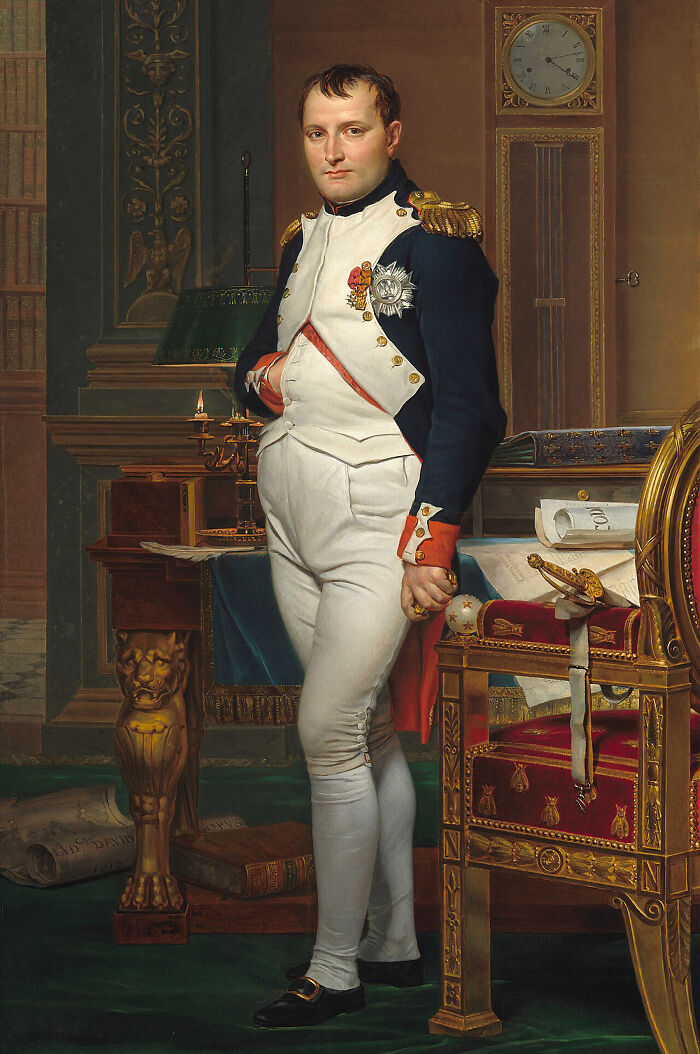 A fascinating artwork by an artist reimagining a famous masterpiece from behind, depicting Napoleon in his study.