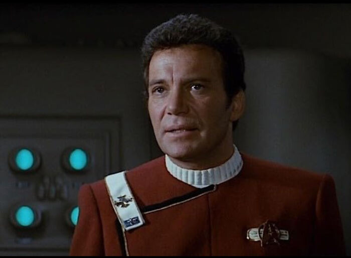 William Shatner as Captain Kirk, a favorite celebrity, in uniform. Fans can be disillusioned by celebrities.