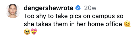 Screenshot of an Instagram post by an adult star discussing taking photos in her home office instead of on campus. Screenshot of an Instagram post by an adult star discussing taking photos in her home office instead of on campus.