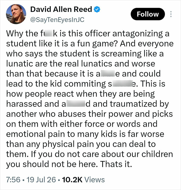 Tweet supports Trans Florida student meltdown, criticizing cop for misgendering during arrest. Tweet supports Trans Florida student meltdown, criticizing cop for misgendering during arrest.