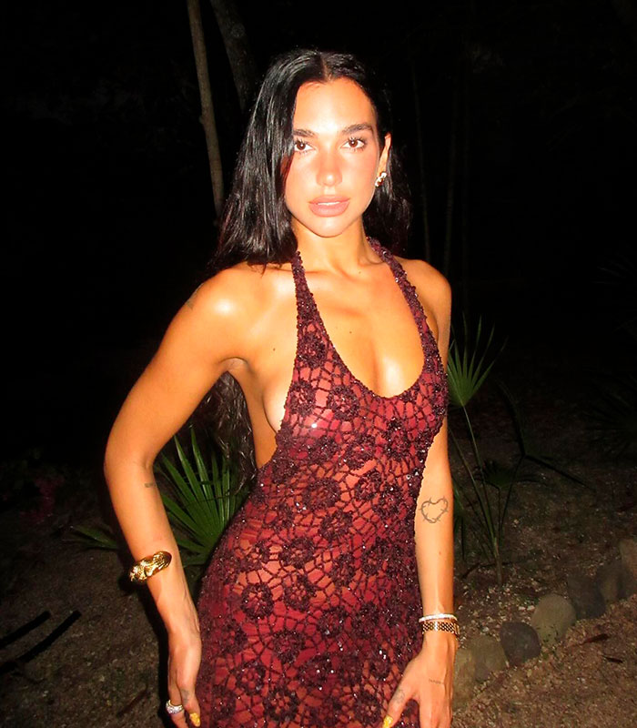 Dua Lipa in a red dress, facing online trolls and SkinnyTok trend concerns. Dua Lipa in a red dress, facing online trolls and SkinnyTok trend concerns.