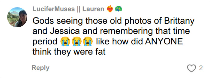 A social media comment from LuciferMuses || Lauren, questioning past body perceptions related to SkinnyTok. A social media comment from LuciferMuses || Lauren, questioning past body perceptions related to SkinnyTok.