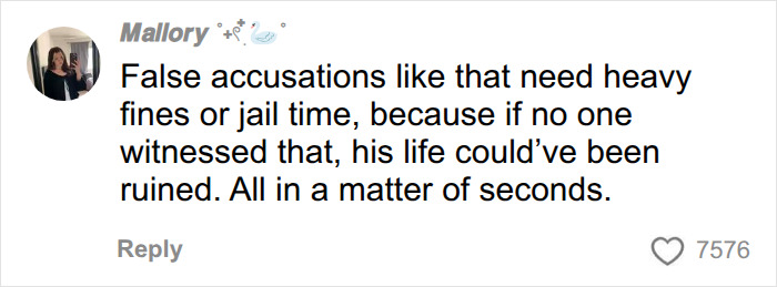 A comment from Mallory about false accusations needing heavy fines or jail time, highlighting consequences of a failed scheme. A comment from Mallory about false accusations needing heavy fines or jail time, highlighting consequences of a failed scheme.
