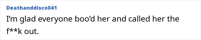 A comment on a woman's scheme failing, expressing satisfaction that she was booed and called out. A comment on a woman's scheme failing, expressing satisfaction that she was booed and called out.