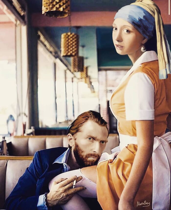 Digital artist blends famous movies with classical art, featuring Van Gogh and Girl with a Pearl Earring.