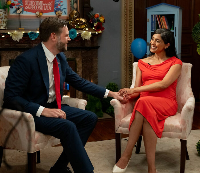 JD Vance and wife Usha holding hands, announcing the birth of their fourth child. JD Vance and wife Usha holding hands, announcing the birth of their fourth child.