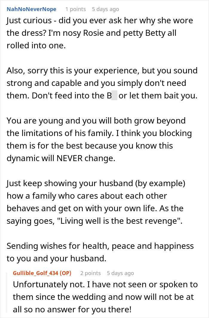 A frustrated bride gets support and advice regarding her toxic MIL and the white wedding dress incident. A frustrated bride gets support and advice regarding her toxic MIL and the white wedding dress incident.