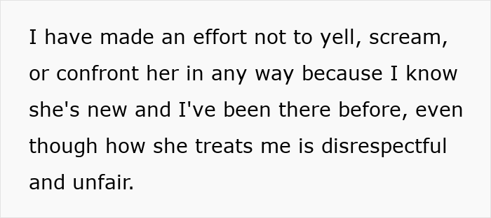 A colleague's effort not to confront the 17YO slacking off at work despite disrespect and unfair treatment. A colleague's effort not to confront the 17YO slacking off at work despite disrespect and unfair treatment.