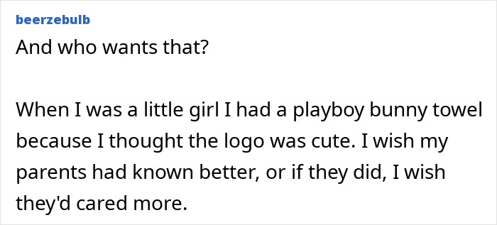 A comment about Playboy rebranding and bunnies makeover: A user recalls having a Playboy bunny towel as a child. A comment about Playboy rebranding and bunnies makeover: A user recalls having a Playboy bunny towel as a child.