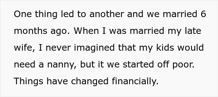 Screenshot of text about the new marriage and financial changes. Dad hires a nanny. Screenshot of text about the new marriage and financial changes. Dad hires a nanny.
