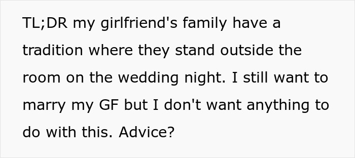 A Reddit post discussing a family tradition expecting a piece of the wedding night bed sheet from the shocked groom.