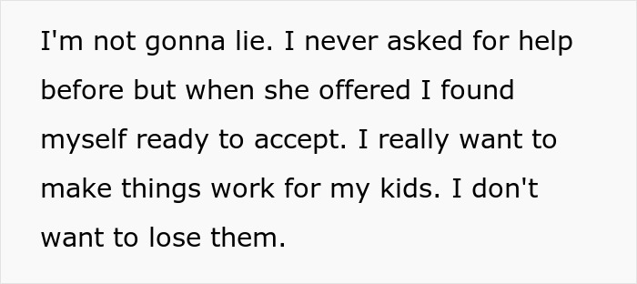 Woman reflects on accepting help to make things work after husband's violent reaction to allergic SIL eating peanuts. Woman reflects on accepting help to make things work after husband's violent reaction to allergic SIL eating peanuts.
