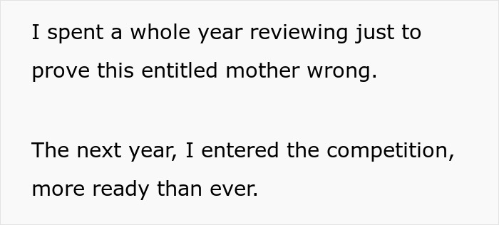 Teenage girl reviewed a whole year, ready to prove mom's sexist remarks wrong in competition. Teenage girl reviewed a whole year, ready to prove mom's sexist remarks wrong in competition.