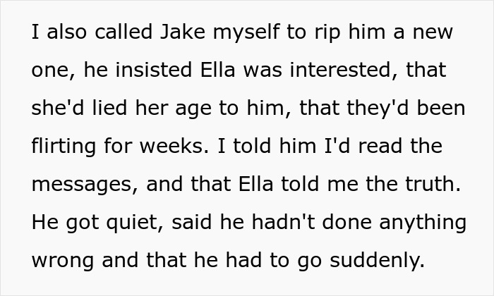 Text describing a call to Jake about the nanny situation, where he insisted she was interested.