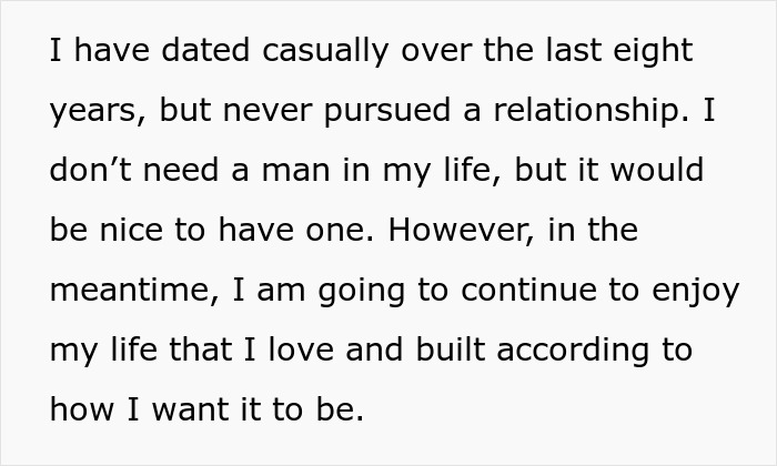 Screenshot of text about casually dating for eight years and not actively pursuing a serious BF relationship.