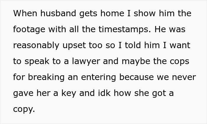 Screenshot of text about showing husband footage and seeking a lawyer after a plan to make DIL have kids.
