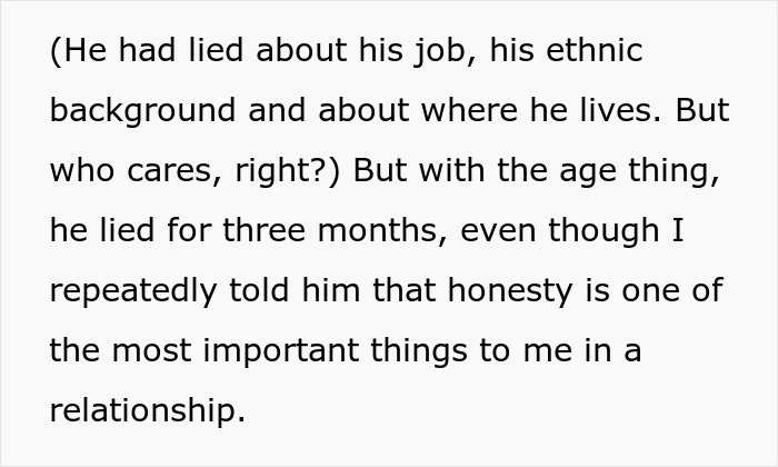 A screenshot from the article showing text about a guy who pretends to be younger and lies about his age. A screenshot from the article showing text about a guy who pretends to be younger and lies about his age.