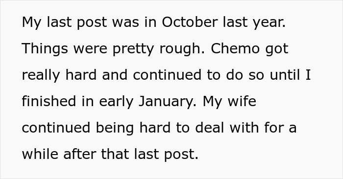 A man with cancer facing a hard time with his postpartum wife who expects him to slog at home.