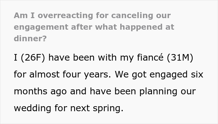 Text outlining a woman's dilemma about rethinking her engagement due to her fianc&eacute;s backup plan.
