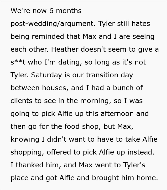 Man cheats on GF text screenshot, detailing Max picking up Alfie, highlighting him getting mad. Man cheats on GF text screenshot, detailing Max picking up Alfie, highlighting him getting mad.
