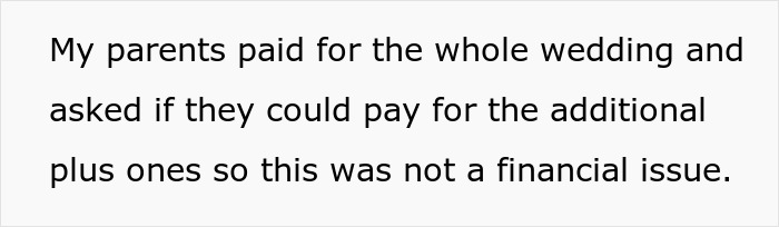 A screenshot from a story about a bride and bridesmaid, discussing parents paying for wedding costs, not a financial issue.