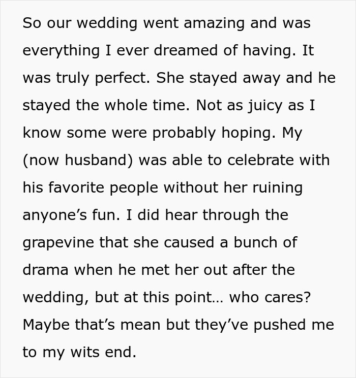 Text detailing a perfect wedding despite the groomsman and his toxic GF drama, who didn't get an invite. Text detailing a perfect wedding despite the groomsman and his toxic GF drama, who didn't get an invite.