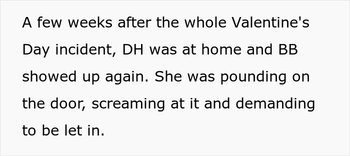 Text detailing how the MIL pounded on the door, trying to evict DIL from her own house.