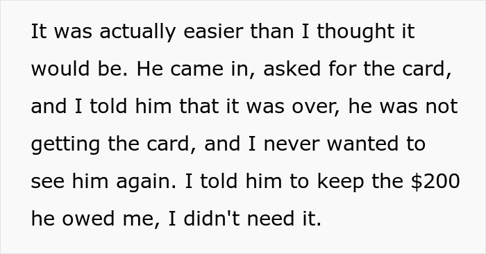 Woman ends relationship with childish BF, refuses his credit card request. Woman ends relationship with childish BF, refuses his credit card request.