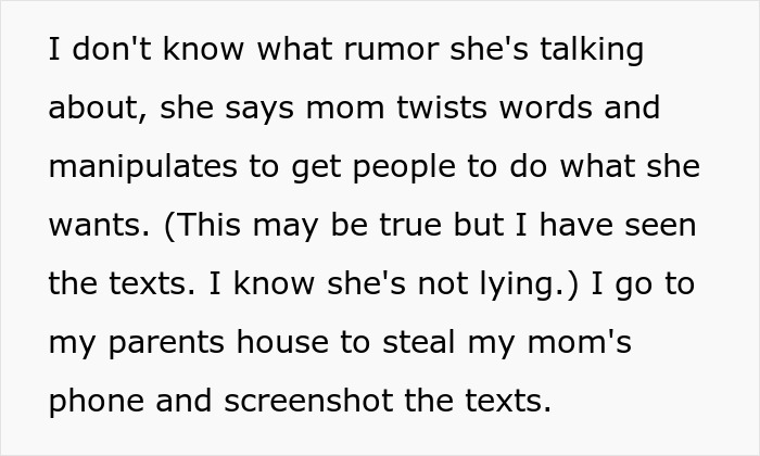 Bride keeps bridesmaid's BF off the wedding guest list: sister screenshots texts from mom to prove the rumors.