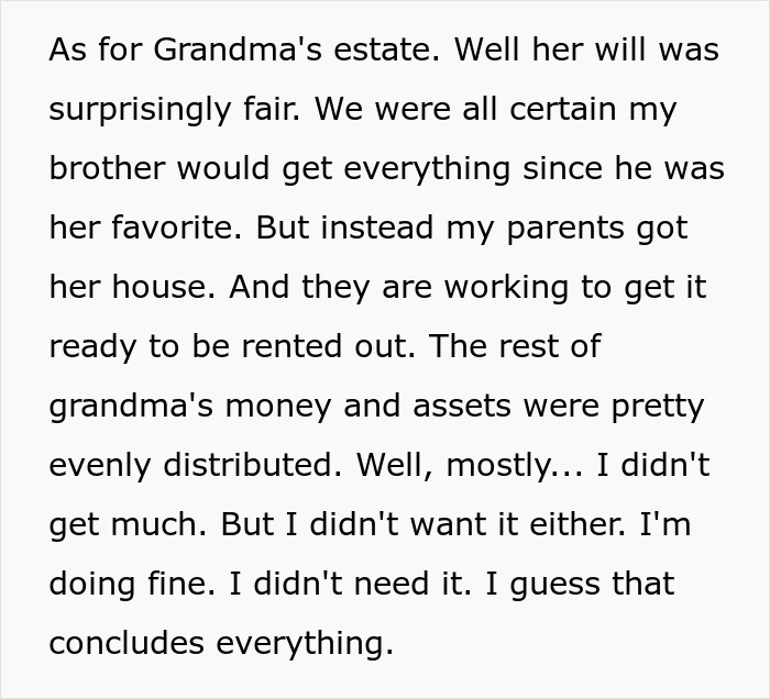 A screenshot of text discussing an entitled man's grandmother's estate and inheritance.