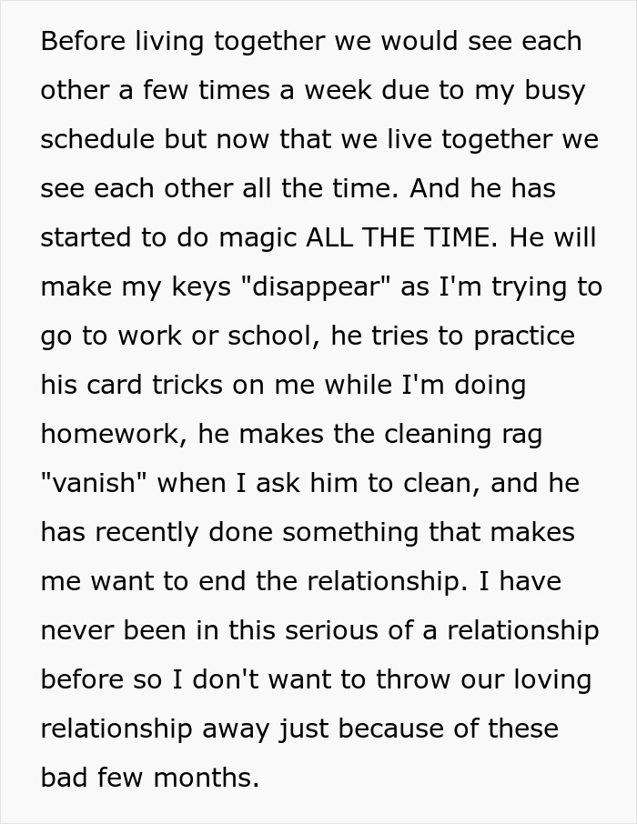 Magician Boyfriend Keeps Making Things Disappear, But One Final Trick Makes His Relationship Vanish