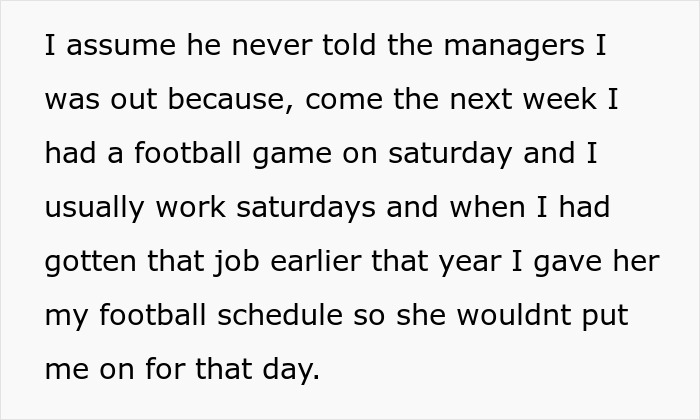 Text explaining a manager's actions, leading to a student worker's career crumbling after being fired.