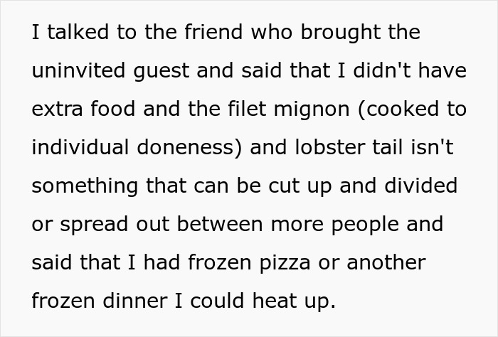 The host offered a frozen meal to the unexpected guest, causing a man to explode. The host offered a frozen meal to the unexpected guest, causing a man to explode.