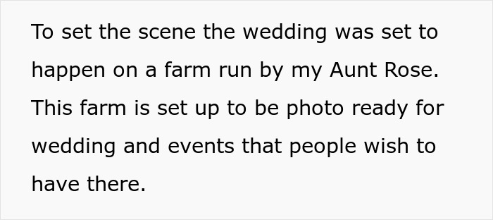 Screenshot of text describing the wedding venue, a farm, used for events and photo-ready. Screenshot of text describing the wedding venue, a farm, used for events and photo-ready.