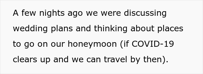 Text explaining the couple's wedding night plans and honeymoon considerations.