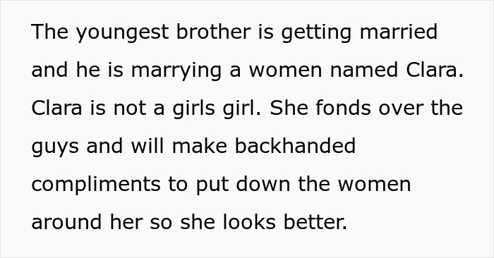 Screenshot of text describing a bride who belittles women, revealing why she lacks a bridesmaid and struggles with female friendships. Screenshot of text describing a bride who belittles women, revealing why she lacks a bridesmaid and struggles with female friendships.
