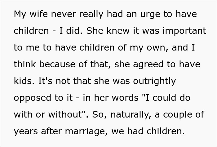Reddit post screenshot: My wife never really had an urge to have children - I did, detailing pressuring her to have children.