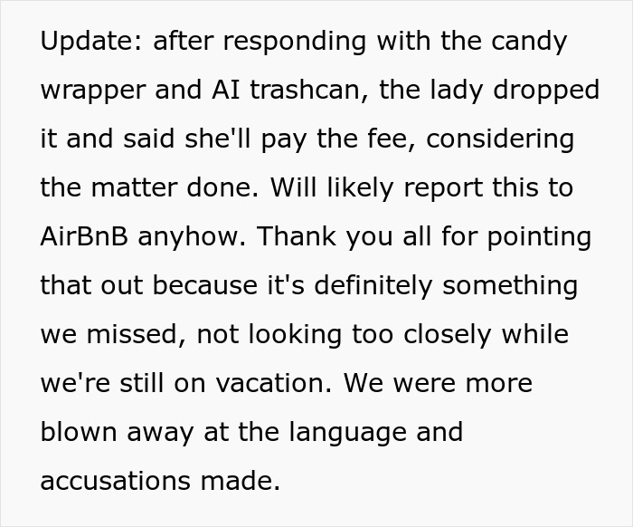 Guests Shocked After Airbnb Owner Wants $150 Cleaning Fee Based On Candy Wrapper And AI Trash Guests Shocked After Airbnb Owner Wants $150 Cleaning Fee Based On Candy Wrapper And AI Trash