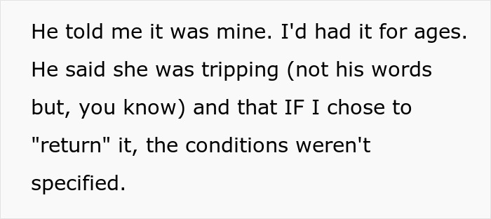 A woman regrets giving away her Kindle, demanding it back. The text discusses the conditions of returning the device. A woman regrets giving away her Kindle, demanding it back. The text discusses the conditions of returning the device.