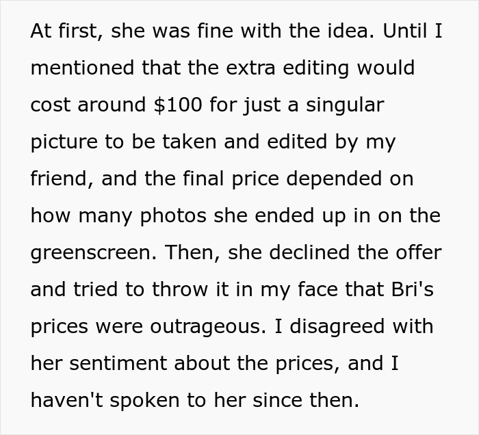 The scary fixation continues as the woman declines an offer to pay for extra photo editing.