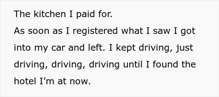 Text detailing the woman's immediate reaction to seeing her husband and sister naked, driving away to a hotel.