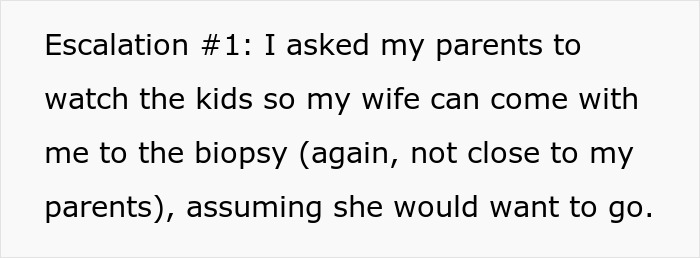 Text detailing the man's horror as his postpartum wife expects him to slog at home, even with his cancer.
