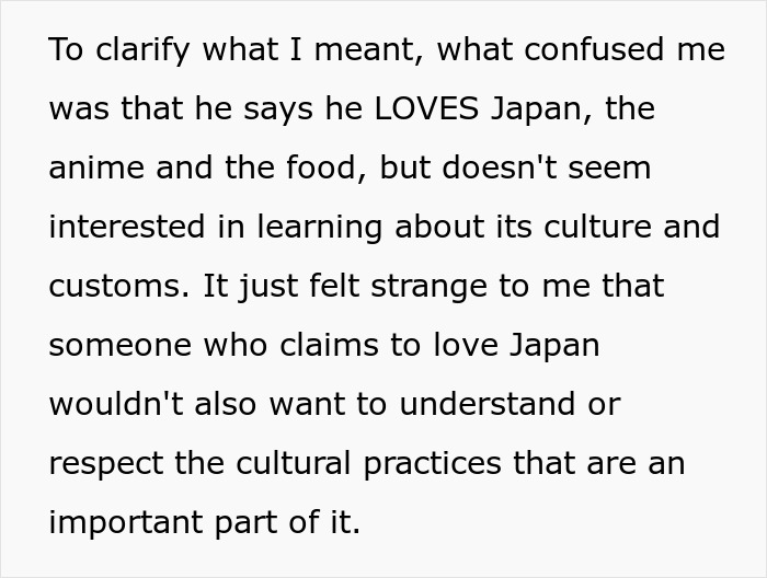 Woman asks boyfriend to respect chopstick etiquette. Text clarifying confusion about his love for Japan. Woman asks boyfriend to respect chopstick etiquette. Text clarifying confusion about his love for Japan.