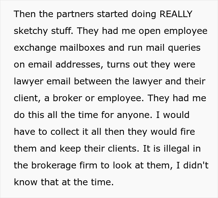 Partners make the IT Guy illegally access employee mailboxes to fire them and steal clients. Partners make the IT Guy illegally access employee mailboxes to fire them and steal clients.