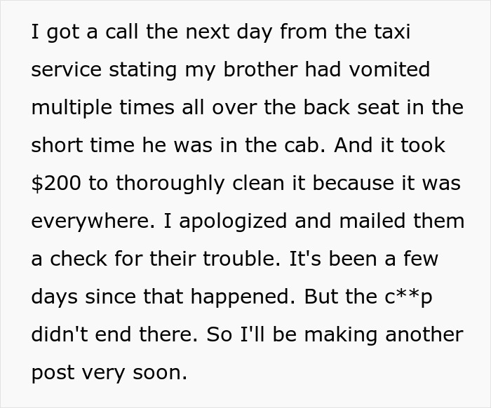 Screenshot of a Reddit comment detailing how an entitled man lost more than he bargained for at his brother's wedding.