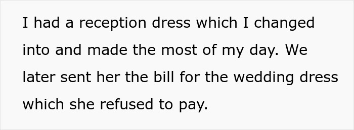 Crazy MIL witching around: Text about sending MIL the bill for a wedding dress which she refused to pay.