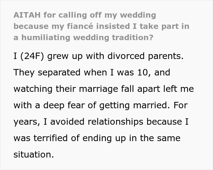 Screenshot of text about a woman realizing her huge mistake before getting married.