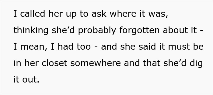 Woman asks best friend about the sentimental designer bag, friend says it is in her closet. Woman asks best friend about the sentimental designer bag, friend says it is in her closet.