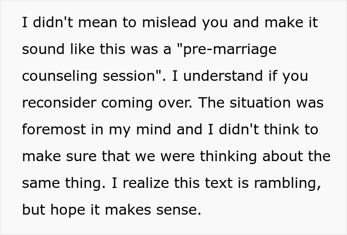 A screenshot of a text message, part of a family feud over a childfree wedding, discussing a misleading conversation. A screenshot of a text message, part of a family feud over a childfree wedding, discussing a misleading conversation.