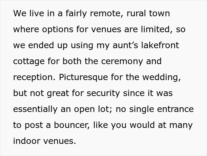 Lakeside cottage wedding venue with limited security for the wedding.